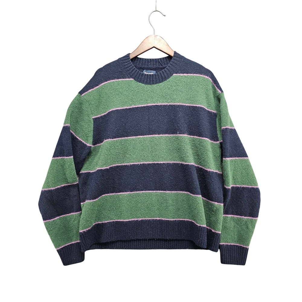 Y2K Abercrombie & Fitch Mens Striped Crewneck Sweater Navy Green Pink Size M